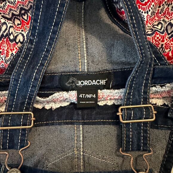 Jordache Girls 4T Blue Denim Overall Dress Knee Length Heart Pattern - Picture 2 of 7
